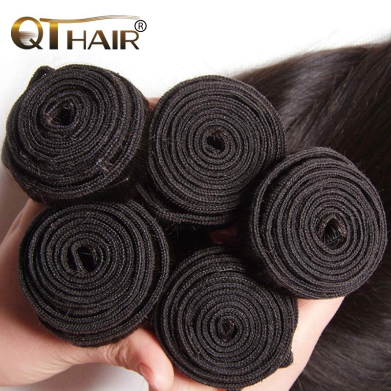 QTHAIR 18A Virgin Hair Straight Human Hair Extensions (16",100g,Natural Black)100% Unprocessed Indian Straight Human Hair Wave Bundles - Image 3